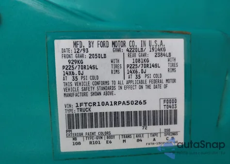 1994 Ford Ranger из США, поврежденный, VIN 1FTCR10A1RPA50265